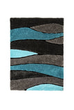 Contemporary Style Polyester Area Rug With cotton Backing, Blue and Gray