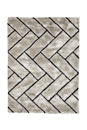 Benzara 3D Zig Zag Patterned Polyester Area Rug With Jute Mesh Backing, Gray
 and Black BM181183 Gray and Black Polyester & Jute Mesh BM181183