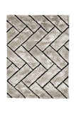 3D Zig Zag Patterned Polyester Area Rug With Jute Mesh Backing, Gray
 and Black