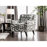 Benzara Wooden Sofa Arm Chair With Animal Printed Fabric Upholstery, White & Gray BM181260 White & Gray Wood & Fabric BM181260