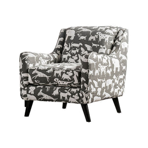 Benzara Wooden Sofa Arm Chair With Animal Printed Fabric Upholstery, White & Gray BM181260 White & Gray Wood & Fabric BM181260