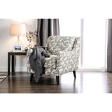 Benzara Contemporary Style Wooden Sofa Chair With Leafy Patterned Fabric, White & Gray BM181266 White & Gray Wood & Fabric BM181266