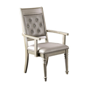 Benzara Wooden Arm Chair With Tufted Back In Champagne Gold, Set Of 2 BM181275 Gold Wood and Leather BM181275