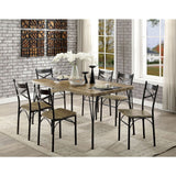 Benzara 7-Piece Wooden Dining Table Set In Gray and Weathered Brown BM181276 Gray and Brown Metal and Wood BM181276