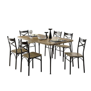 Benzara 7-Piece Wooden Dining Table Set In Gray and Weathered Brown BM181276 Gray and Brown Metal and Wood BM181276