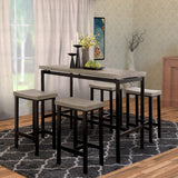 Benzara 5-Piece Wooden Counter Height Table Set In Natural Brown And Black BM181289 Brown and Black Metal and Wood BM181289