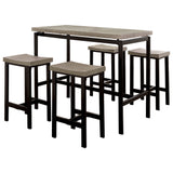 Benzara 5-Piece Wooden Counter Height Table Set In Natural Brown And Black BM181289 Brown and Black Metal and Wood BM181289