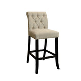 Benzara Button Tufted Fabric Upholstered Bar Chair In Wood, Ivory And Black, Set Of 2 BM181291 Ivory And Black Fabric and Wood BM181291