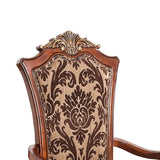 Benzara Floral Print Fabric Upholstered Arm Chair In Wood, Cherry Brown, Set Of 2 BM181299 Brown Wood And Fabric BM181299