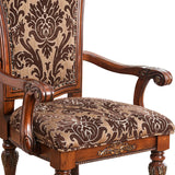 Benzara Floral Print Fabric Upholstered Arm Chair In Wood, Cherry Brown, Set Of 2 BM181299 Brown Wood And Fabric BM181299