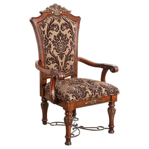 Benzara Floral Print Fabric Upholstered Arm Chair In Wood, Cherry Brown, Set Of 2 BM181299 Brown Wood And Fabric BM181299