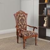 Benzara Floral Print Fabric Upholstered Arm Chair In Wood, Cherry Brown, Set Of 2 BM181299 Brown Wood And Fabric BM181299