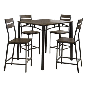 Benzara 5-Piece Metal And Wood Counter Height Table Set In Antique Brown BM181301 Brown Metal and Wood BM181301