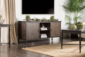 Benzara 60" Wooden And Metal Frame TV Stand With 2 Open Shelves, Brown BM181319 Brown Metal and Wood BM181319