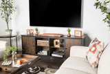 Benzara 72" Wooden And Metal Frame TV Stand With 4 Open Shelves In Brown BM181320 Brown Metal and Wood BM181320