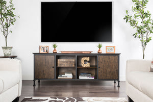 Benzara 72" Wooden And Metal Frame TV Stand With 4 Open Shelves In Brown BM181320 Brown Metal and Wood BM181320