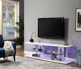 Benzara 72" Wooden TV Stand With Spacious Glass Shelf, White And White BM181324 White And Clear Glass and Wood BM181324