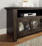 Benzara 60" Wooden TV Stand With 2 Cabinets and 2 Open Shelves In Brown BM181325 Brown Glass and Wood BM181325