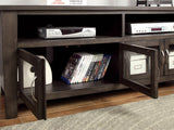 Benzara 60" Wooden TV Stand With 2 Cabinets and 2 Open Shelves In Brown BM181325 Brown Glass and Wood BM181325