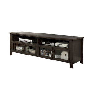 Benzara 72" Wooden TV Stand With 2 Cabinets and 2 Open Shelves In Brown BM181326 Brown Glass and Wood BM181326