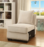 Benzara Nail head Trim Fabric Upholstered Armless Chair With Pillow, Ivory BM181340 Ivory Wood and Fabric BM181340