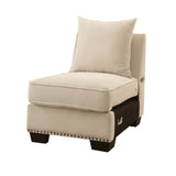 Benzara Nail head Trim Fabric Upholstered Armless Chair With Pillow, Ivory BM181340 Ivory Wood and Fabric BM181340
