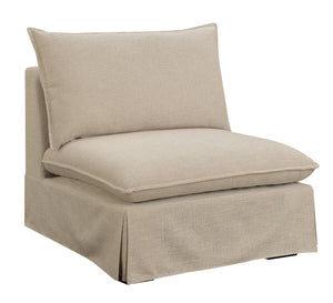 Benzara Fabric Upholstered Armless Chair With Padded Cushions In Beige BM181344 Beige Wood and Fabric BM181344