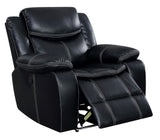 Benzara Leatherette Power Recliner With Cup Holders & Storage, Black BM181369 Black Leather And Metal BM181369