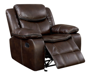 Benzara Leatherette Glider Recliner Chair With Large Padded Arms In Brown BM181385 Brown Leather And Metal BM181385