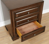 Benzara Wooden Night Stand With 3 Drawers In Cherry Brown BM181394 Brown Solid Wood and Wood Veneer BM181394