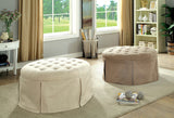 Benzara Button Tufted Fabric Upholstered Ottoman With Open Bottom Shelf, Beige BM181459 Beige Fabric and Wood BM181459