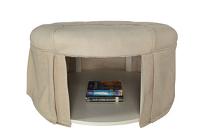 Benzara Button Tufted Fabric Upholstered Ottoman With Open Bottom Shelf, Beige BM181459 Beige Fabric and Wood BM181459