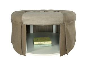 Benzara Button Tufted Fabric Upholstered Ottoman With Open Bottom Shelf, Brown BM181460 Brown Fabric and Wood BM181460