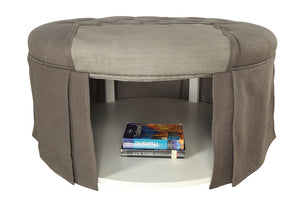 Benzara Button Tufted Fabric Upholstered Ottoman With Open Bottom Shelf, Gray BM181461 Gray Fabric and Wood BM181461