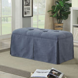 Benzara Rectangular Button Tufted Fabric Upholstered Bench With Storage, Blue BM181463 Blue Fabric and Wood BM181463