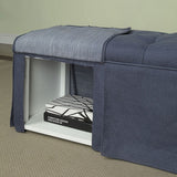 Benzara Rectangular Button Tufted Fabric Upholstered Bench With Storage, Blue BM181463 Blue Fabric and Wood BM181463