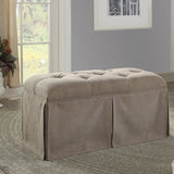 Benzara Rectangular Button Tufted Fabric Upholstered Bench With Storage, Brown BM181464 Brown Fabric and Wood BM181464