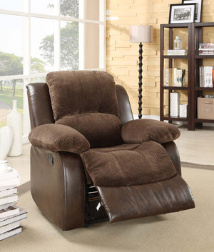 Benzara Plush Microfiber Upholstered Textured Recliner Chair, Dark Brown BM181781 Dark Brown Leather Microfiber Metal BM181781