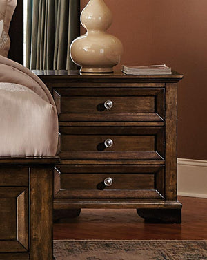 Benzara 3 Drawer Wooden Nightstand With Metal Knob Handle, Cherry Brown BM181821 Brown Wood And Metal BM181821