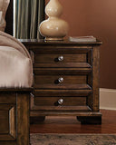 3 Drawer Wooden Nightstand With Metal Knob Handle, Cherry Brown