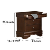 Benzara Wooden Night Stand With Hidden Drawer, Cherry Brown BM181832 Brown Wood And Metal BM181832