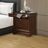 Benzara Wooden Night Stand With Hidden Drawer, Cherry Brown BM181832 Brown Wood And Metal BM181832