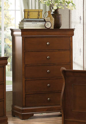 Benzara Transitional Style Wooden Chest With 5 Drawers, Cherry Brown BM181834 Brown Wood And Metal BM181834