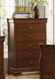 Transitional Style Wooden Chest With 5 Drawers, Cherry Brown