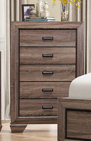 Benzara 5 Drawer Wooden Chest In Transitional Style Rustic Brown BM181848 Brown Wood And Metal BM181848