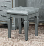 Benzara Wooden Vanity Stool With Faux Leather Tufted Seat, Gray BM181872 Gray Wood and faux Leather BM181872