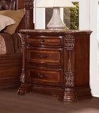 Benzara 3 Drawer Wooden Night Stand With Marble Top, Cherry Brown BM181885 Brown Wood and Marble BM181885
