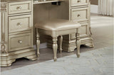 Benzara Faux Leather Upholstered Wooden Vanity Stool, Champagne Gold BM181887 Gold Wood and faux Leather BM181887