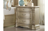 3 Drawer Wooden Night Stand With Marble Top, Champagne Gold