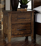 Benzara 2 Drawer Wooden Nightstand With Metal Handle, Brown BM181899 Brown Wood And Metal BM181899